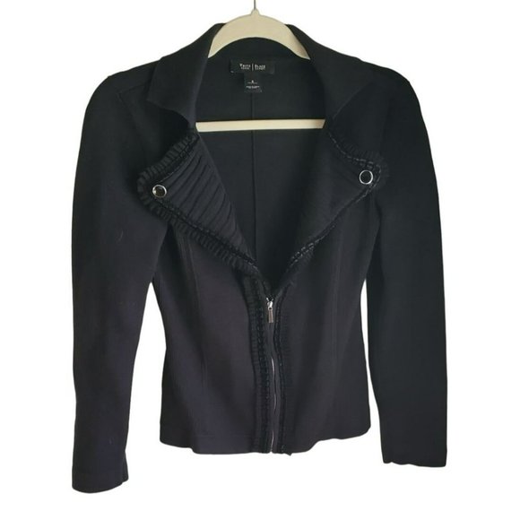 White House / Black Market Women's Black Ruffled Zip Up Cardigan with Buttons - Picture 1 of 6